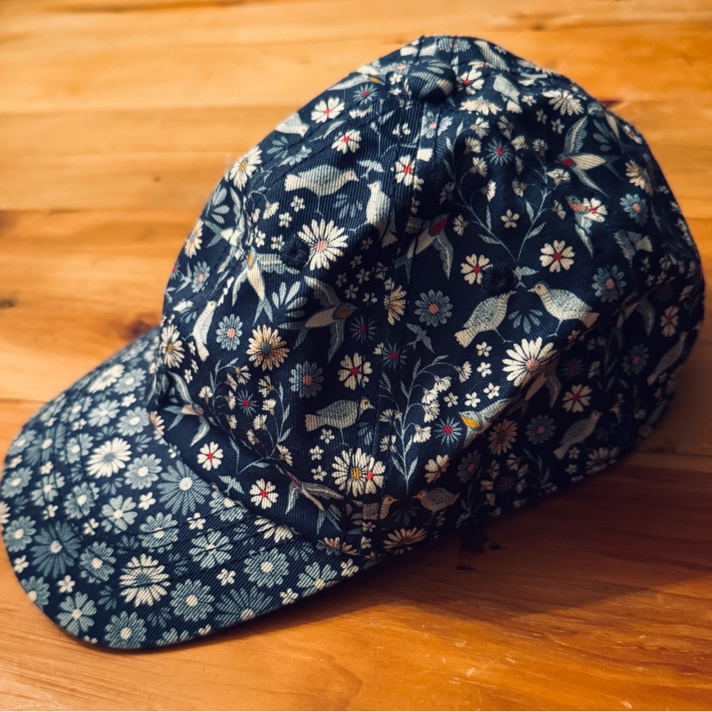 FatFace Floral Bird Print Baseball Cap Adjustable Navy Cottagecore